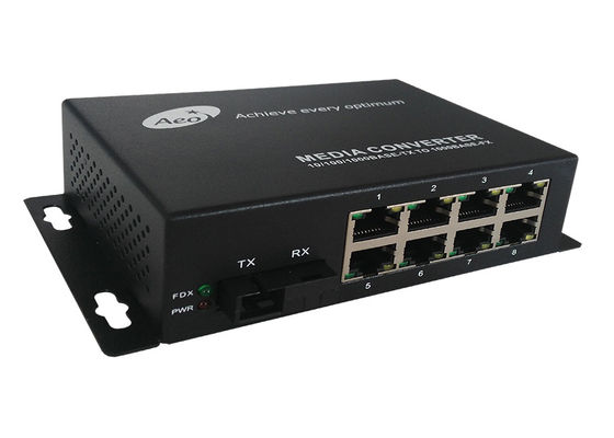 Conversor portuário de 8 meios da fibra do gigabit com 1 fibra e 8 portas ethernet