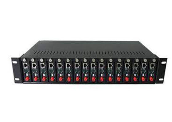 16 chassis do conversor dos meios da montagem em rack dos entalhes com fonte de alimentação redundante