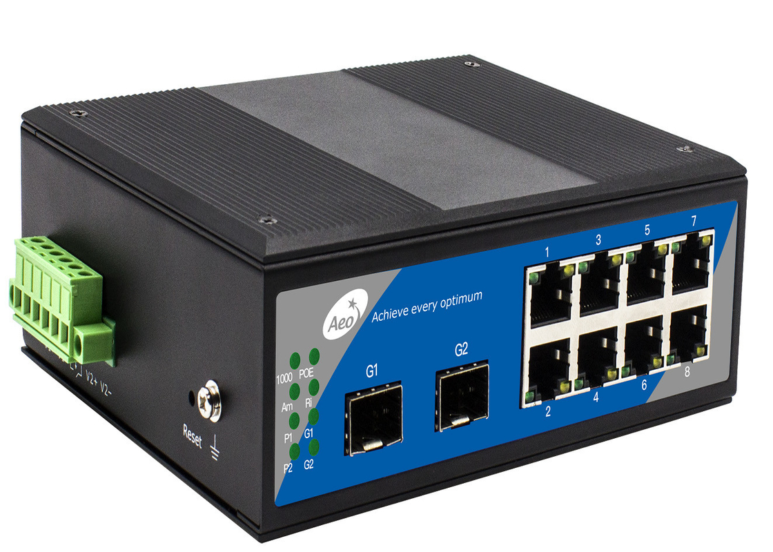IP40 Fibra SFP Switch Armazenamento e Forward com 2 slots SFP e 8 portas Ethernet