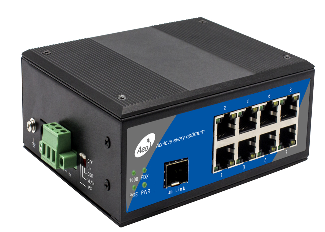 Interruptor Ethernet POE de porta única de fibra com fonte de alimentação externa 8 portas