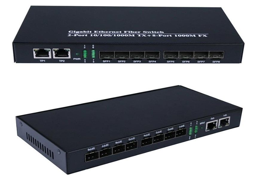 Gigabit Ethernet Fiber Switch 1.25Gbps 8 portas de fibra SFP e 2 portas RJ45