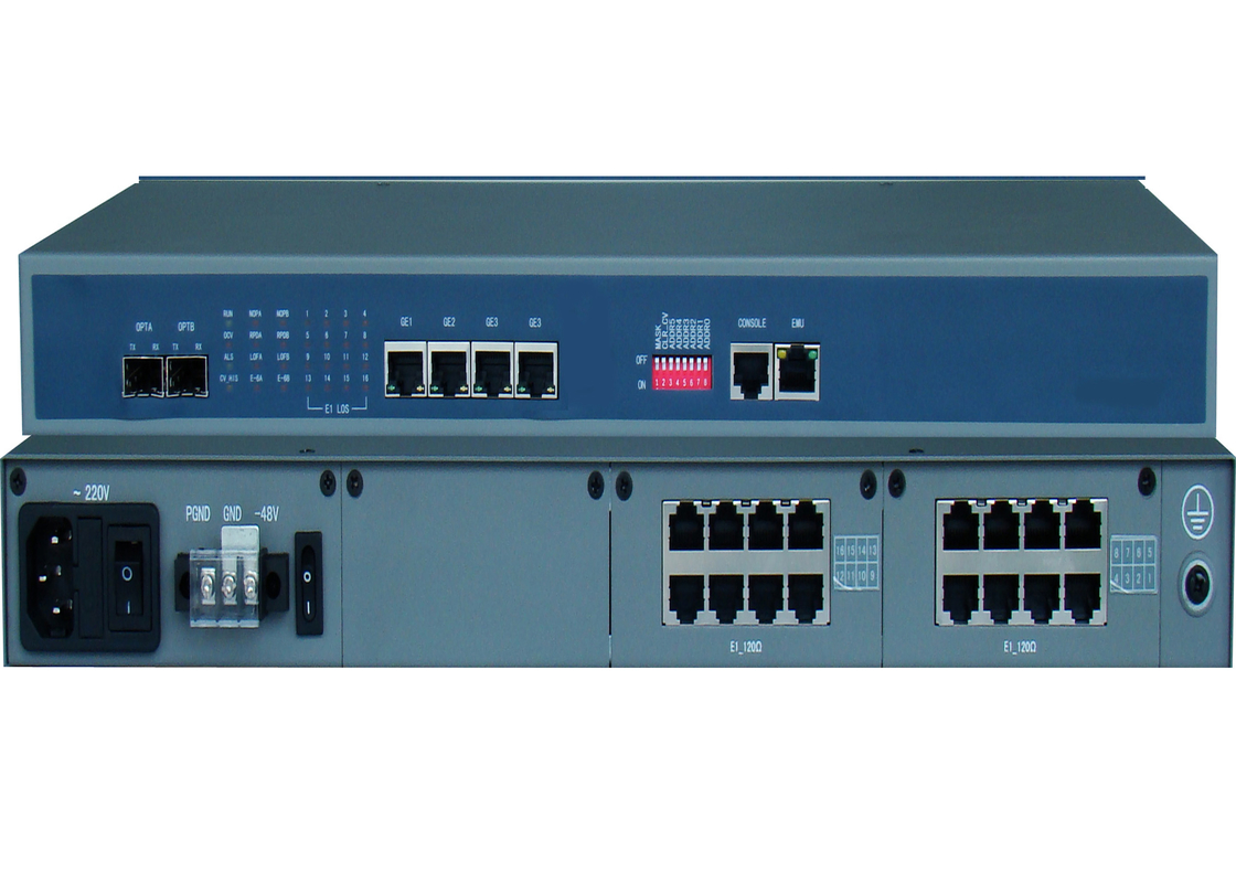 Conversor de Fibra de Mídia E1 com 4/8/16 portas E1 e 4 portas Ethernet e 2 portas SFP